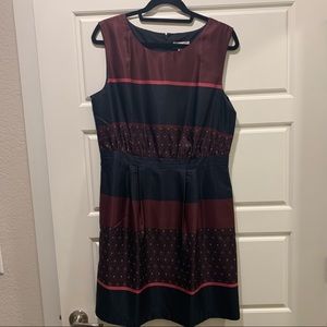 Ann Taylor Loft Navy & Burgundy Stripped Dress